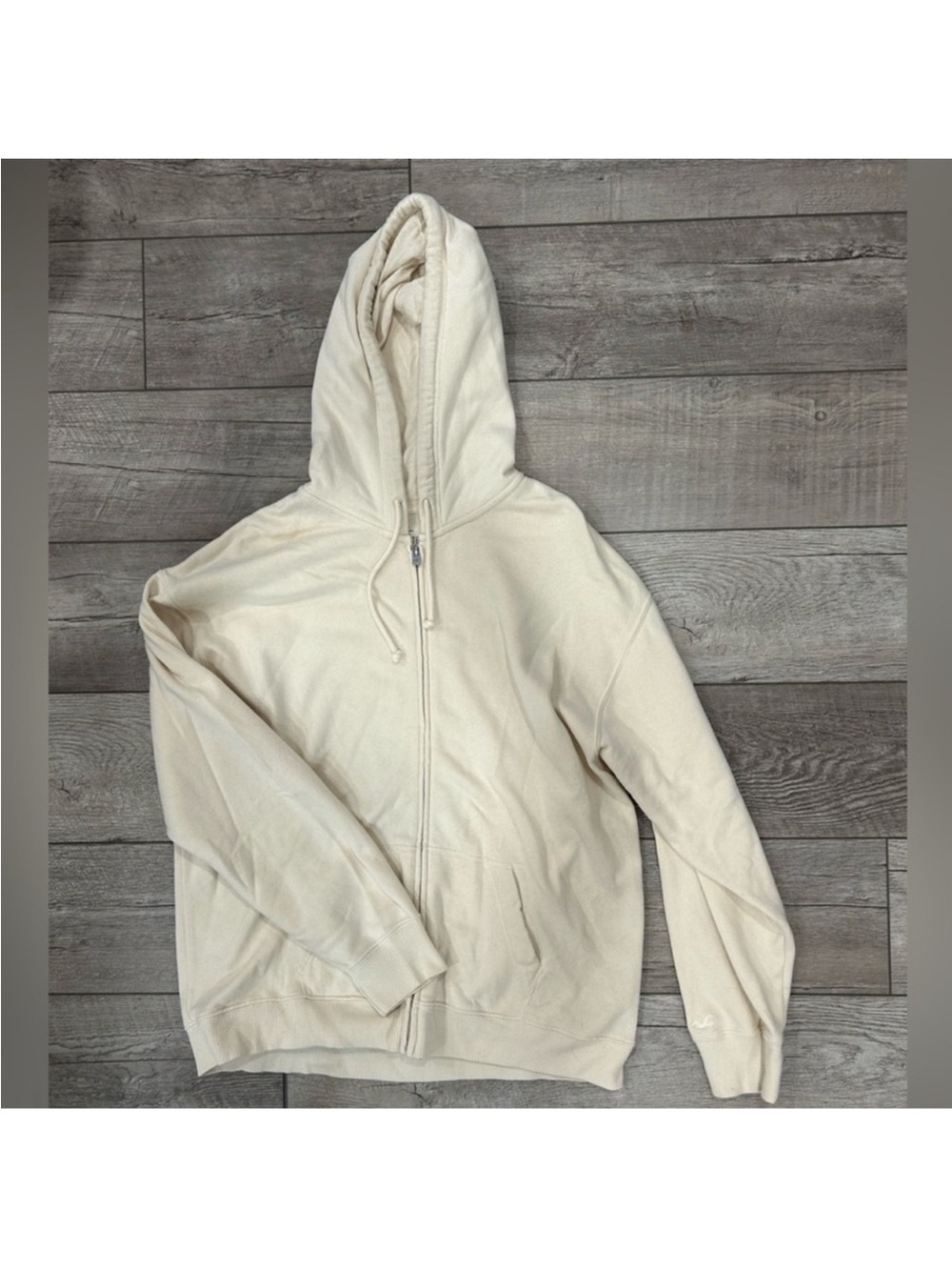 Hollister Zip-Up Cream Hoodie Sweatshirt